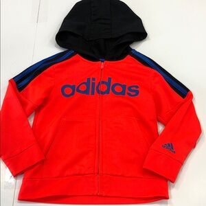 Adidas Kids’ 3T Full-Zip Track Jacket – Bright Orange & Black / Blue Stripes